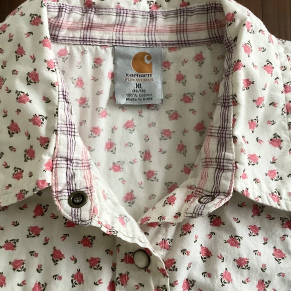 Carhartt Women’s Floral Snap Button Western Shirt Ivory Pink XL - Picture 4 of 10